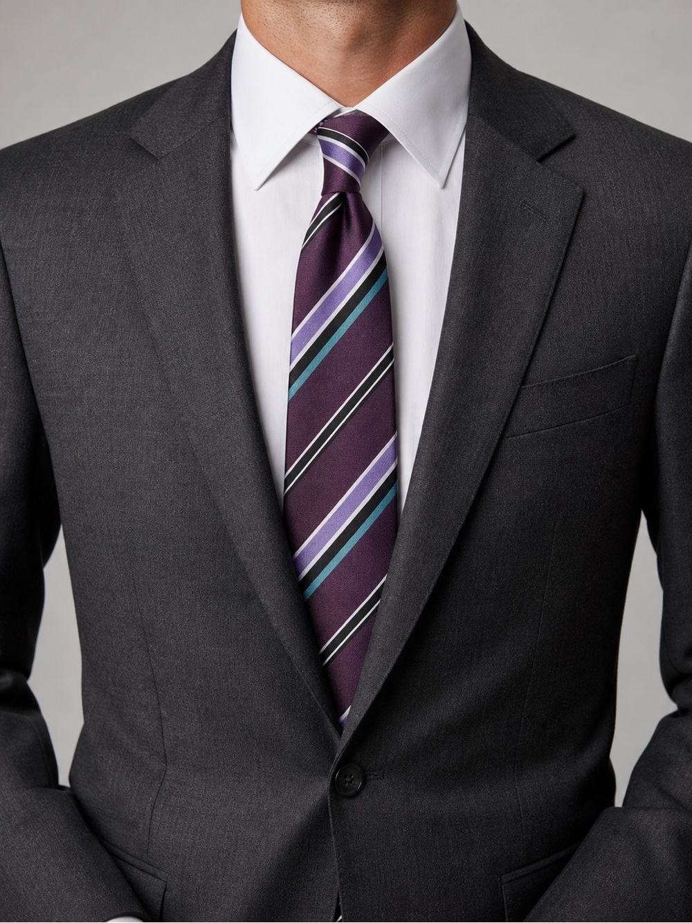 Bugatchi Made in Italy Purple Teal Diagonal Stripe Necktie